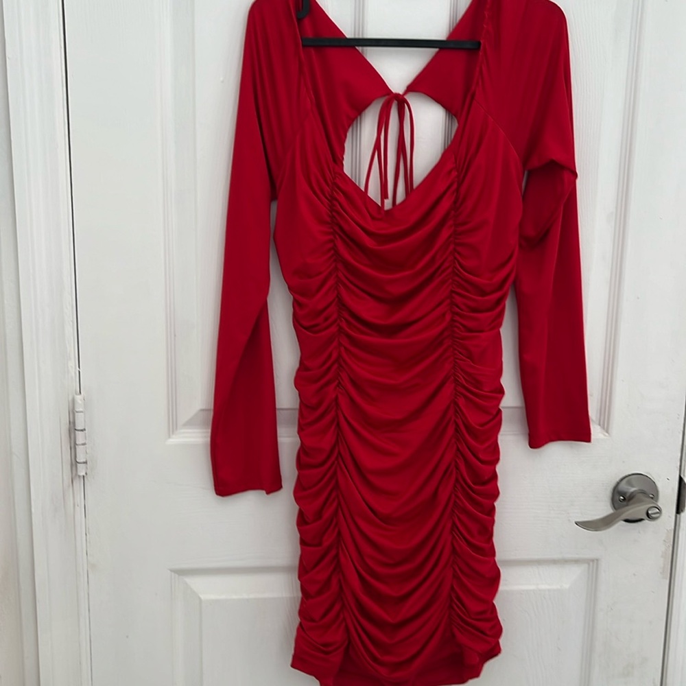 Red snatched mini dress open back